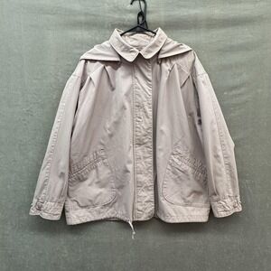 London Fog Jacket Mens XL Beige Hooded Anorak Snap Off Hood Zip Front Utility